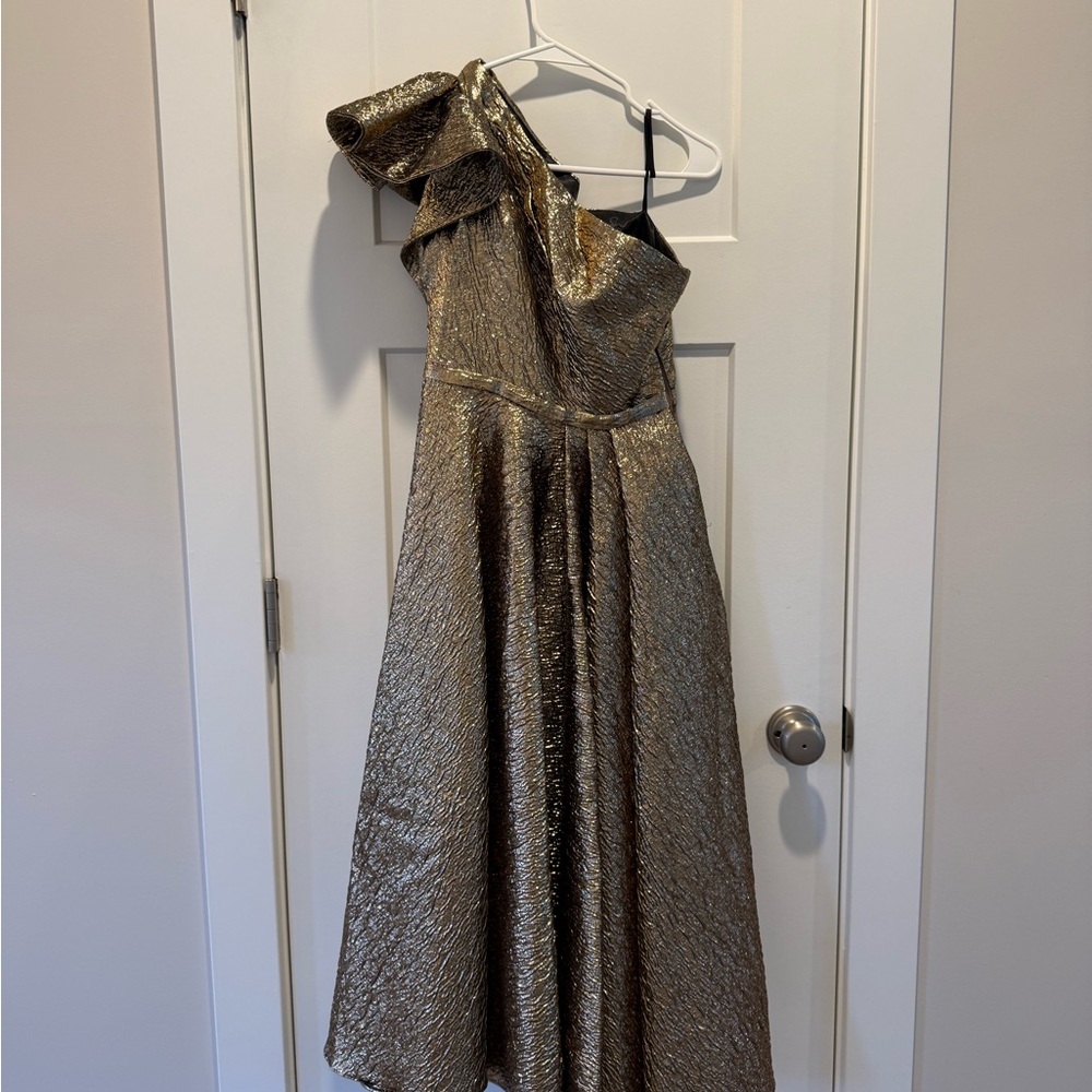 Mac Duggal Gold One Shoulder Dress - Picture 3 of 10